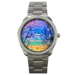 Pastel Plane Take-off Sport Metal Watch by okhismakingart