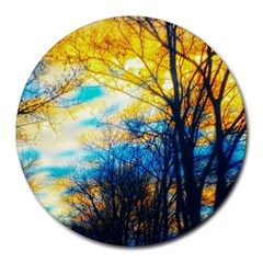 Yellow And Blue Forest Round Mousepads by okhismakingart