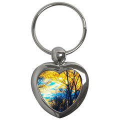 Yellow And Blue Forest Key Chains (heart)  by okhismakingart