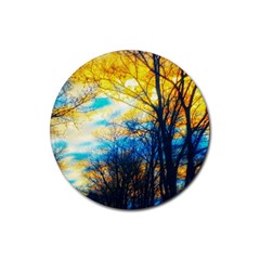 Yellow And Blue Forest Rubber Coaster (round)  by okhismakingart