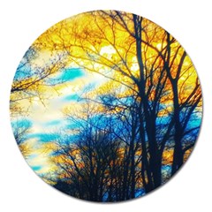 Yellow And Blue Forest Magnet 5  (round) by okhismakingart