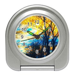 Yellow And Blue Forest Travel Alarm Clock by okhismakingart