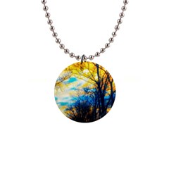 Yellow And Blue Forest 1  Button Necklace by okhismakingart