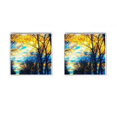 Yellow And Blue Forest Cufflinks (square) by okhismakingart