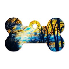 Yellow And Blue Forest Dog Tag Bone (two Sides)