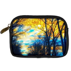 Yellow And Blue Forest Digital Camera Leather Case by okhismakingart