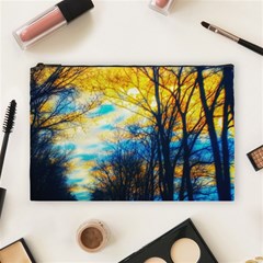 Yellow And Blue Forest Cosmetic Bag (large) by okhismakingart