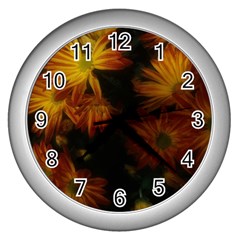 Red Striped Flowers Wall Clock (silver) by okhismakingart