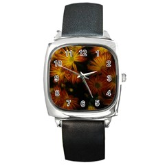 Red Striped Flowers Square Metal Watch by okhismakingart