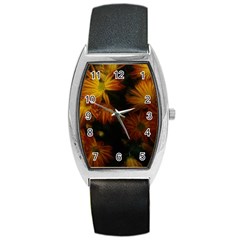 Red Striped Flowers Barrel Style Metal Watch by okhismakingart