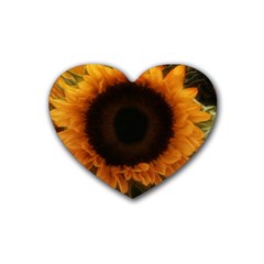 Single Sunflower Rubber Coaster (heart)  by okhismakingart