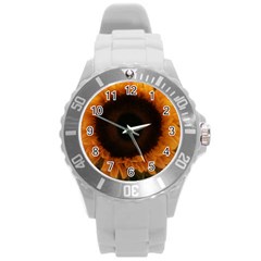 Single Sunflower Round Plastic Sport Watch (l) by okhismakingart