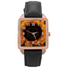 Single Sunflower Rose Gold Leather Watch  by okhismakingart