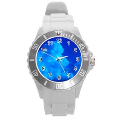 Deep Blue Clouds Round Plastic Sport Watch (l) by okhismakingart