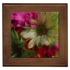 Grainy Green Flowers Framed Tiles