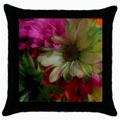 Grainy Green Flowers Throw Pillow Case (Black)