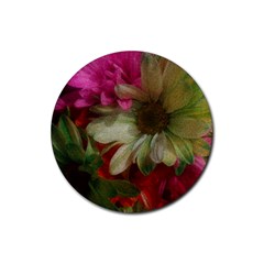 Grainy Green Flowers Rubber Coaster (Round) 