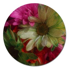 Grainy Green Flowers Magnet 5  (Round)