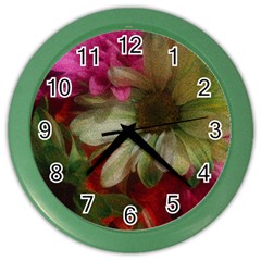 Grainy Green Flowers Color Wall Clock