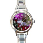 Grainy Green Flower (with Blue Tint) Round Italian Charm Watch Front