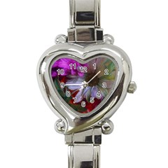 Grainy Green Flower (with Blue Tint) Heart Italian Charm Watch by okhismakingart