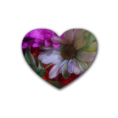 Grainy Green Flower (with Blue Tint) Rubber Coaster (heart)  by okhismakingart