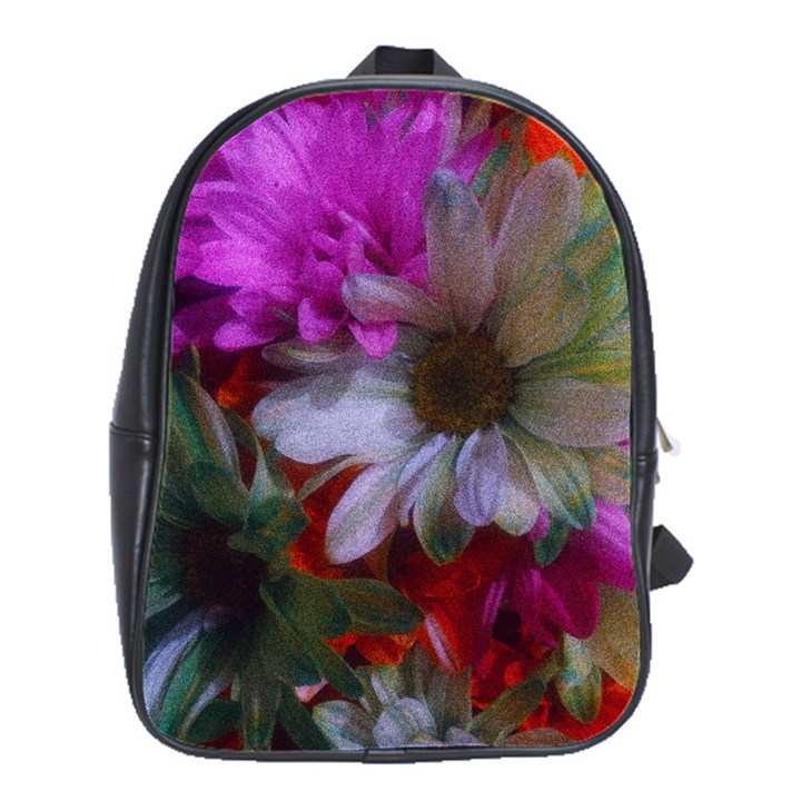 Grainy Green Flower (with Blue Tint) School Bag (Large)