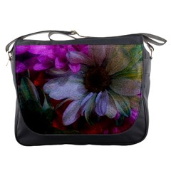 Grainy Green Flower (with Blue Tint) Messenger Bag by okhismakingart