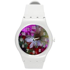 Grainy Green Flower (with Blue Tint) Round Plastic Sport Watch (m) by okhismakingart