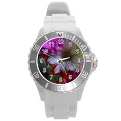 Grainy Green Flower (with Blue Tint) Round Plastic Sport Watch (l) by okhismakingart