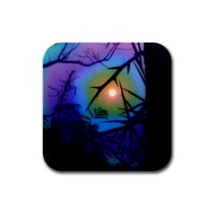 Rainbow Moon And Locust Tree Rubber Square Coaster (4 Pack)  by okhismakingart