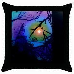 Rainbow Moon And Locust Tree Throw Pillow Case (black) by okhismakingart