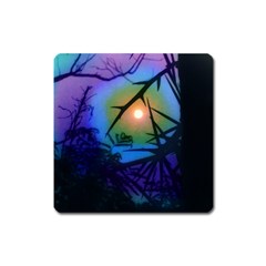 Rainbow Moon And Locust Tree Square Magnet by okhismakingart