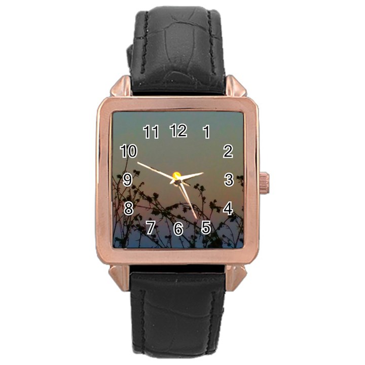 Moon and Thistle Rose Gold Leather Watch 