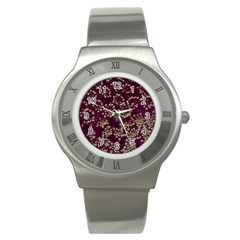 Pink And Green Queen Annes Lace (up Close) Stainless Steel Watch by okhismakingart