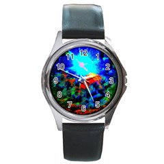 Psychedelic Spaceship Round Metal Watch by okhismakingart