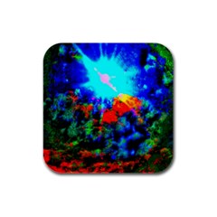 Psychedelic Spaceship Rubber Square Coaster (4 Pack)  by okhismakingart