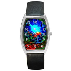 Psychedelic Spaceship Barrel Style Metal Watch by okhismakingart