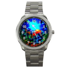 Psychedelic Spaceship Sport Metal Watch by okhismakingart