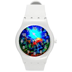 Psychedelic Spaceship Round Plastic Sport Watch (m) by okhismakingart