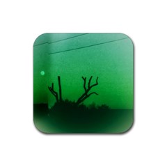 Creepy Green Scene Rubber Coaster (square)  by okhismakingart