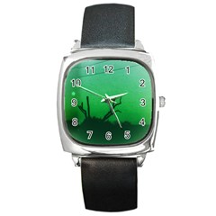 Creepy Green Scene Square Metal Watch by okhismakingart