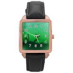 Creepy Green Scene Rose Gold Leather Watch  by okhismakingart