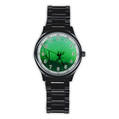 Creepy Green Scene Stainless Steel Round Watch by okhismakingart