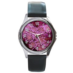 Pink Queen Anne s Lace Landscape Round Metal Watch by okhismakingart