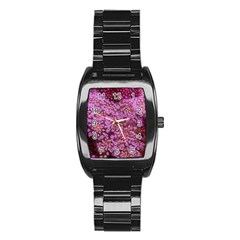 Pink Queen Anne s Lace Landscape Stainless Steel Barrel Watch by okhismakingart