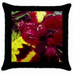 Sunflower And Cockscomb Throw Pillow Case (black) by okhismakingart