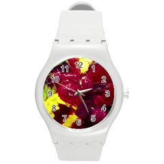 Sunflower And Cockscomb Round Plastic Sport Watch (m) by okhismakingart