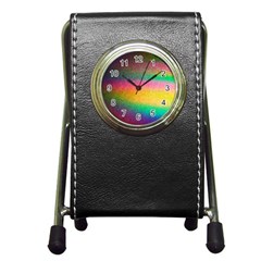 Rainbow Streaks Pen Holder Desk Clock by okhismakingart