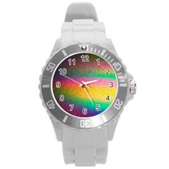 Rainbow Streaks Round Plastic Sport Watch (l) by okhismakingart